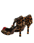 Dolce & Gabbana Brown Leopard Crystal Roses Pumps Shoes