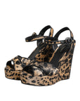 Dolce & Gabbana Brown Leopard Wedges Ankle Strap Sandals Shoes