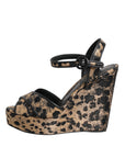 Dolce & Gabbana Brown Leopard Wedges Ankle Strap Sandals Shoes