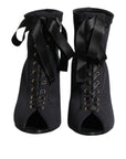 Dolce & Gabbana Black Stiletto Heels Lace Up Boots Shoes