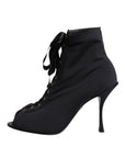 Dolce & Gabbana Black Stiletto Heels Lace Up Boots Shoes