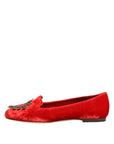 Dolce & Gabbana Red Velvet DG Heart Loafers Flat Shoes