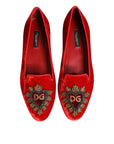 Dolce & Gabbana Red Velvet DG Heart Loafers Flats Shoes
