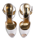 Dolce & Gabbana White Satin Platform Heels Sandals Shoes