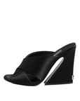 Dolce & Gabbana Black Logo KEIRA Satin Slides Sandals Shoes