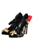 Dolce & Gabbana Black Roses Crystal Brooch Mary Jane Shoes