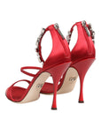 Dolce & Gabbana Red Satin Crystals Keira Sandals Heels Shoes