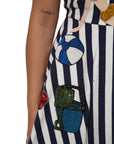 Dolce & Gabbana Blue White Striped Embroidered A-line Dress