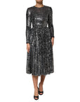 Dolce & Gabbana Black Sequined Long Sleeves Midi A-line Dress