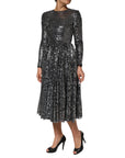 Dolce & Gabbana Black Sequined Long Sleeves Midi A-line Dress