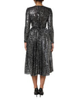 Dolce & Gabbana Black Sequined Long Sleeves Midi A-line Dress