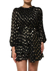 Dolce & Gabbana Black Gold Polka Dot Silk Brocade Mini Dress
