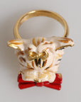 Dolce & Gabbana Gold Brass Resin Beige Dog Pet Accessory Ring
