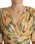 Dolce & Gabbana Yellow Floral Print Pleated Maxi Dress