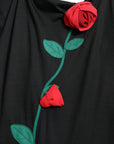 Dolce & Gabbana Black Wool Sleeveless Rose Applique Dress