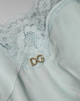 Dolce & Gabbana Light Blue Silk Lace Midi Bodycon Slip Dress
