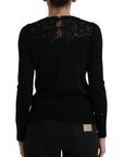 Dolce & Gabbana Black Silk Lace Trim Long Sleeves Blouse Top