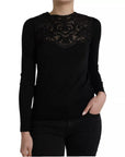 Dolce & Gabbana Black Silk Lace Trim Long Sleeves Blouse Top