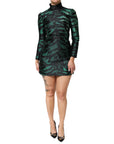 Dolce & Gabbana Black Green Metallic Jacquard Mini Long Dress