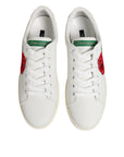 Dolce & Gabbana White Leather Rose Embroidery Low-Top Shoes