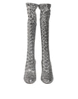 Dolce & Gabbana Shoes Silver Sequins Glitter High Heel Boot Shoes