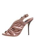 Dolce & Gabbana Bronze Satin Ruched Slingback Sandals Shoes