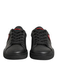 Dolce & Gabbana Black Leather Crystal Heart Low Top Sneakers Shoes