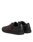 Dolce & Gabbana Black Leather Crystal Heart Low Top Sneakers Shoes