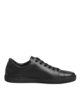 Dolce & Gabbana Black Leather Crystal Heart Low Top Sneakers Shoes