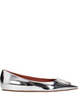 Amina Muaddi Gray Leather Ballet Flats