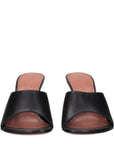 Amina Muaddi Black Leather Stiletto Heel Sandals