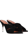 Amina Muaddi Black Leather Stiletto Heel Sandals