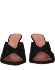 Amina Muaddi Black Leather Stiletto Heel Sandals