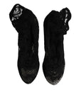 Dolce & Gabbana Black Lace Stretch Heels Mid Calf Boots Shoes