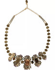 Dolce & Gabbana Gold Brass Link Chain Rose Petal Crystal Necklace