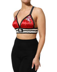 Dolce & Gabbana Red Satin Floral Embroidered Bralette Crop Top