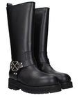 Off-White Black Leather Flat Boots