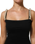 Dolce & Gabbana Black Faux Pearl Cotton Sheath Mini Dress