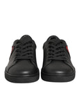 Dolce & Gabbana Black Leather Crystal Heart Sneakers Shoes