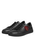Dolce & Gabbana Black Leather Crystal Heart Sneakers Shoes