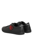 Dolce & Gabbana Black Leather Crystal Heart Sneakers Shoes