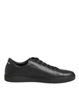 Dolce & Gabbana Black Leather Crystal Heart Sneakers Shoes