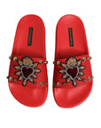 Dolce & Gabbana Red Sacred Heart Stud Slides Beachwear Shoes