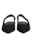 Dolce & Gabbana Black Crystal Charmeuse Slingback Shoes