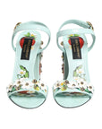 Dolce & Gabbana Mint Green Floral Studs Heels Sandals Shoes