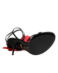 Dolce & Gabbana Black Leather Strappy Flower Heels Sandals Shoes