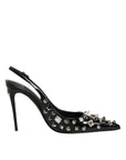 Dolce & Gabbana Black Studded Leather Heels Slingbacks Shoes
