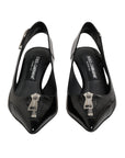 Dolce & Gabbana Black Zipper Leather Heels Slingbacks Shoes