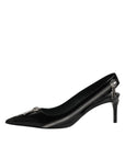 Dolce & Gabbana Black Zipper Leather Heels Slingbacks Shoes