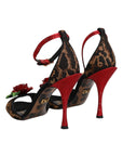 Dolce & Gabbana Brown Leopard Crystal Roses Sandals Shoes